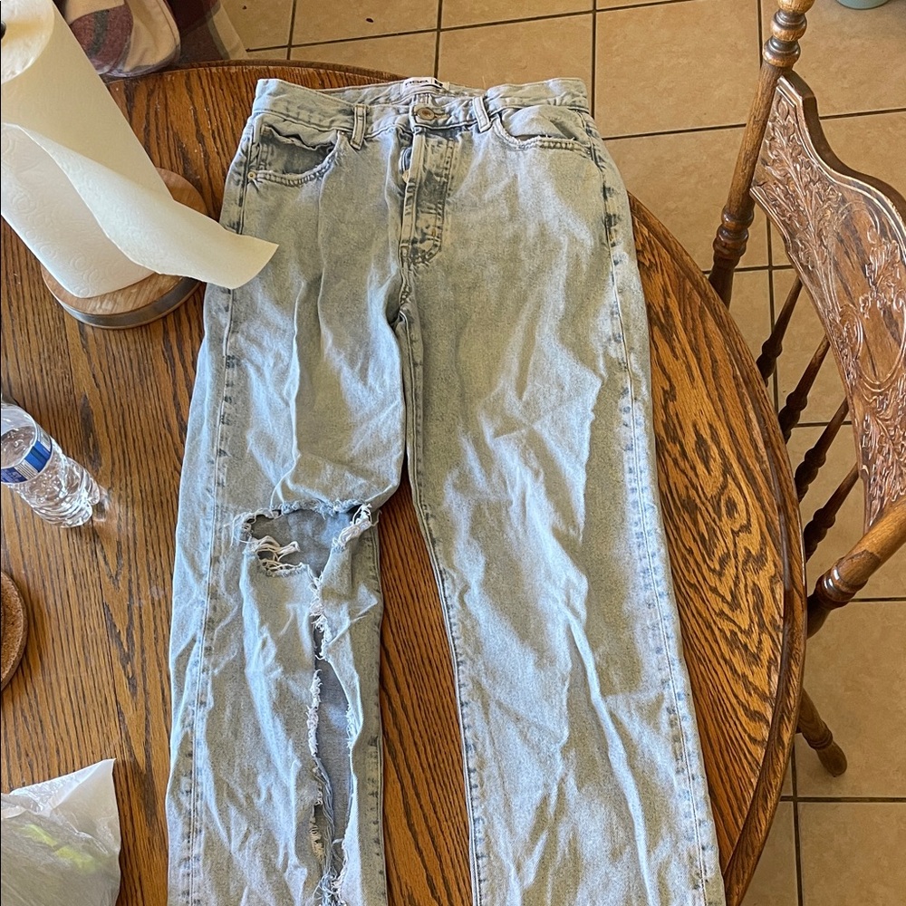 RSQ Light Blue Distressed Women's Straight Leg Jeans